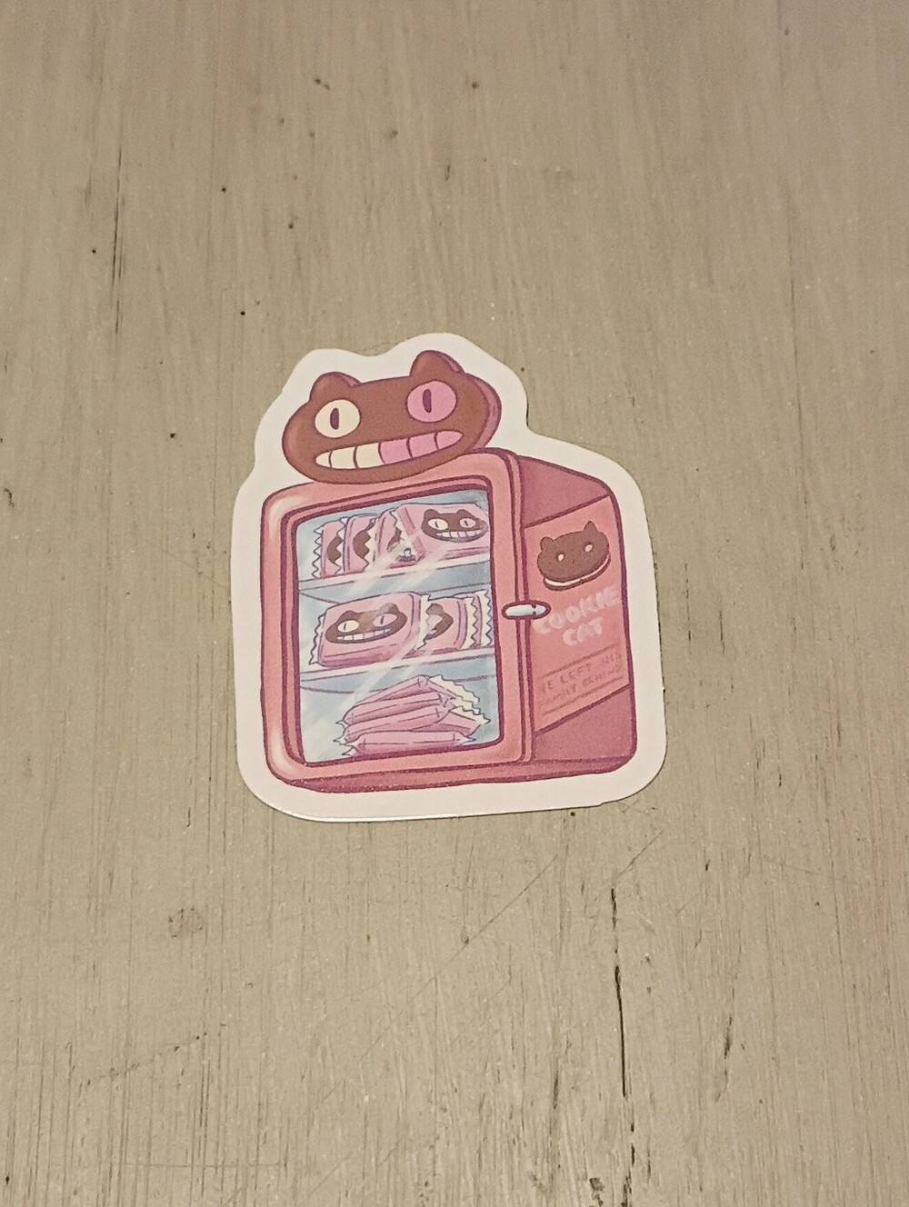 10/$10 Sticker Decal - Cookie Cat - Red Cat Mini Fridge With Cookie Packages